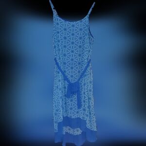 Blue Pattern Dress with Sash